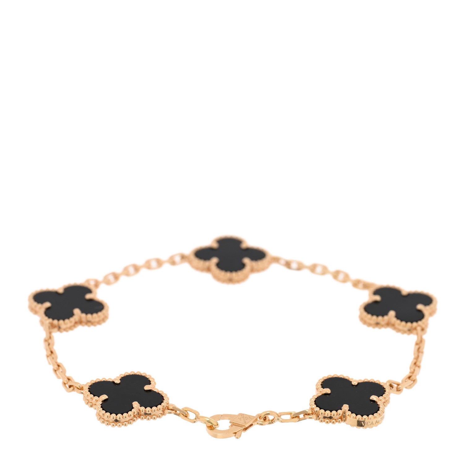 Van Cleef & Arpels 18K Yellow Gold Black Onyx 5 Motifs Vintage Alhambra Bracelet 2 of 4