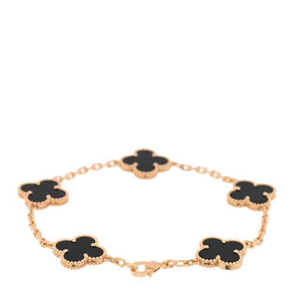 Van Cleef & Arpels 18K Yellow Gold Black Onyx 5 Motifs Vintage Alhambra Bracelet 2 of 4