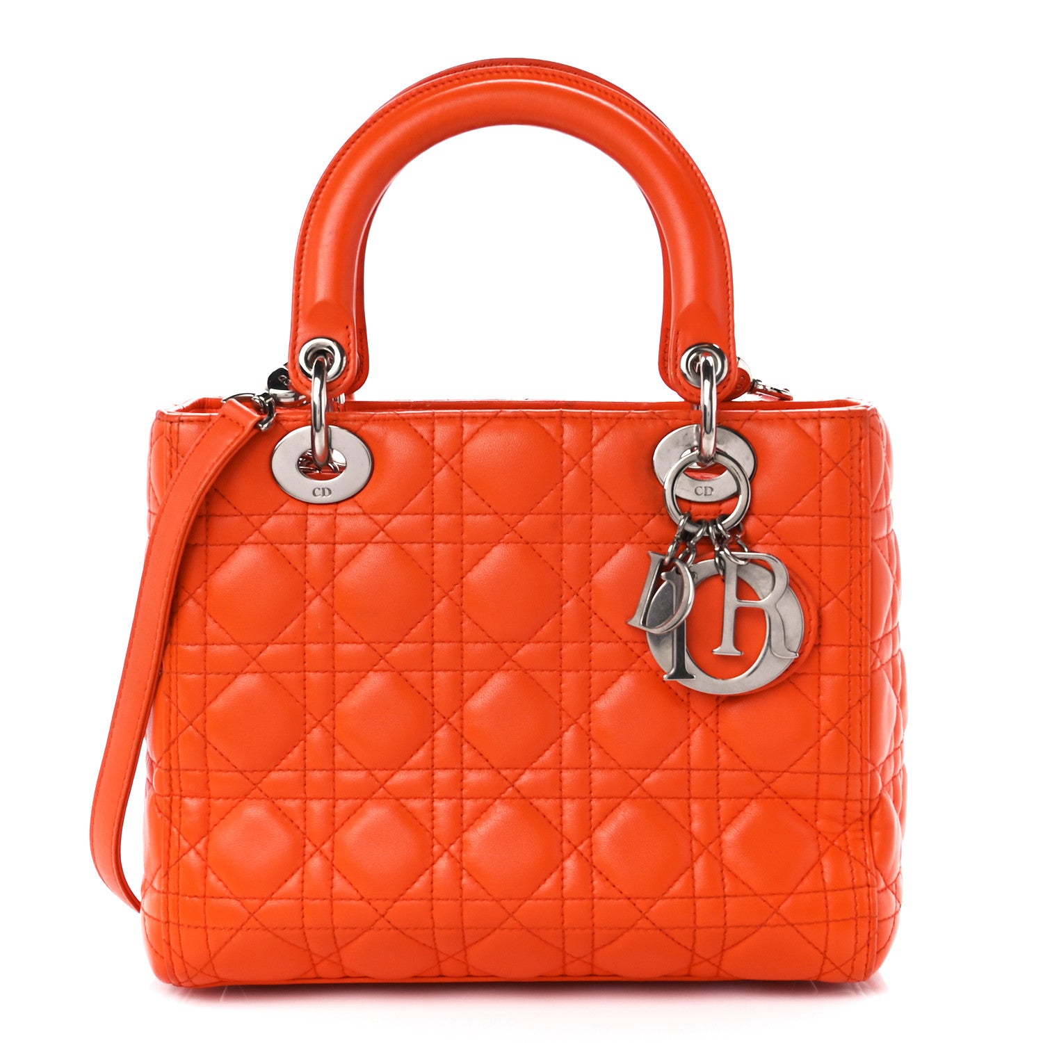 Christian Dior Lambskin Cannage Medium Lady Dior Orange 1 of 15