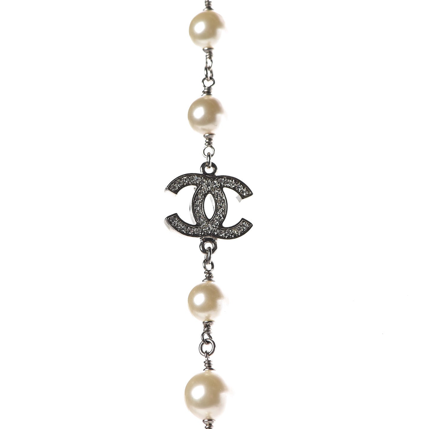 Crystal Pearl CC Long Necklace Silver