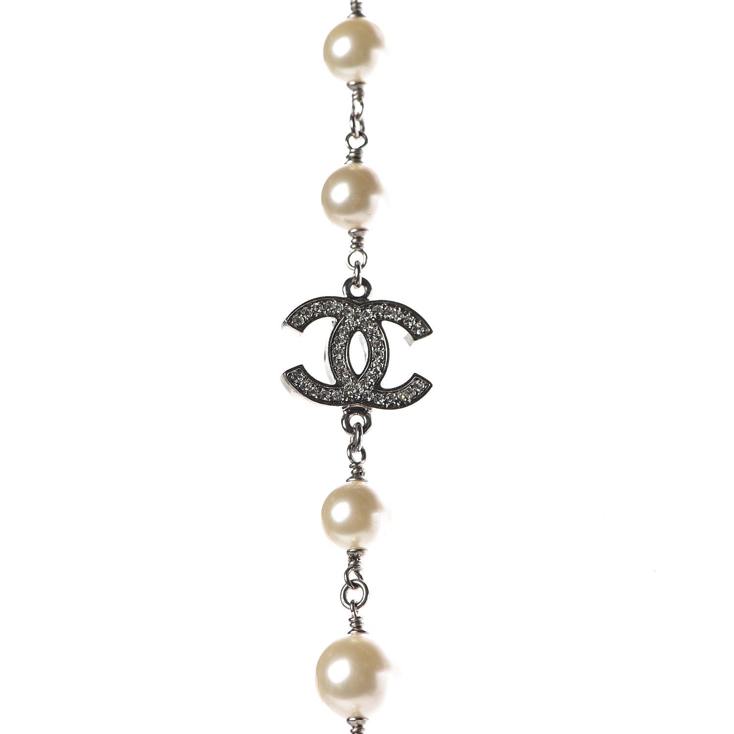 Chanel Crystal Pearl CC Long Necklace Silver 4 of 6