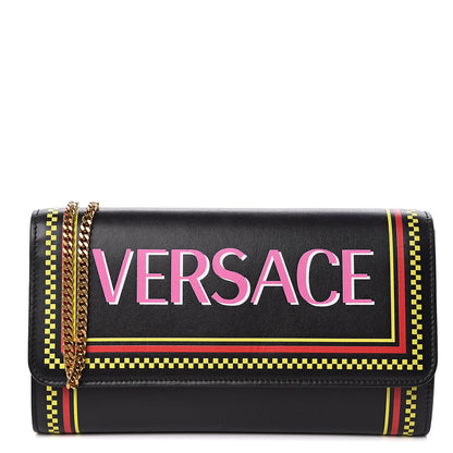 Versace Calfskin 90's Vintage Logo Chain Evening Bag Black 1 of 9