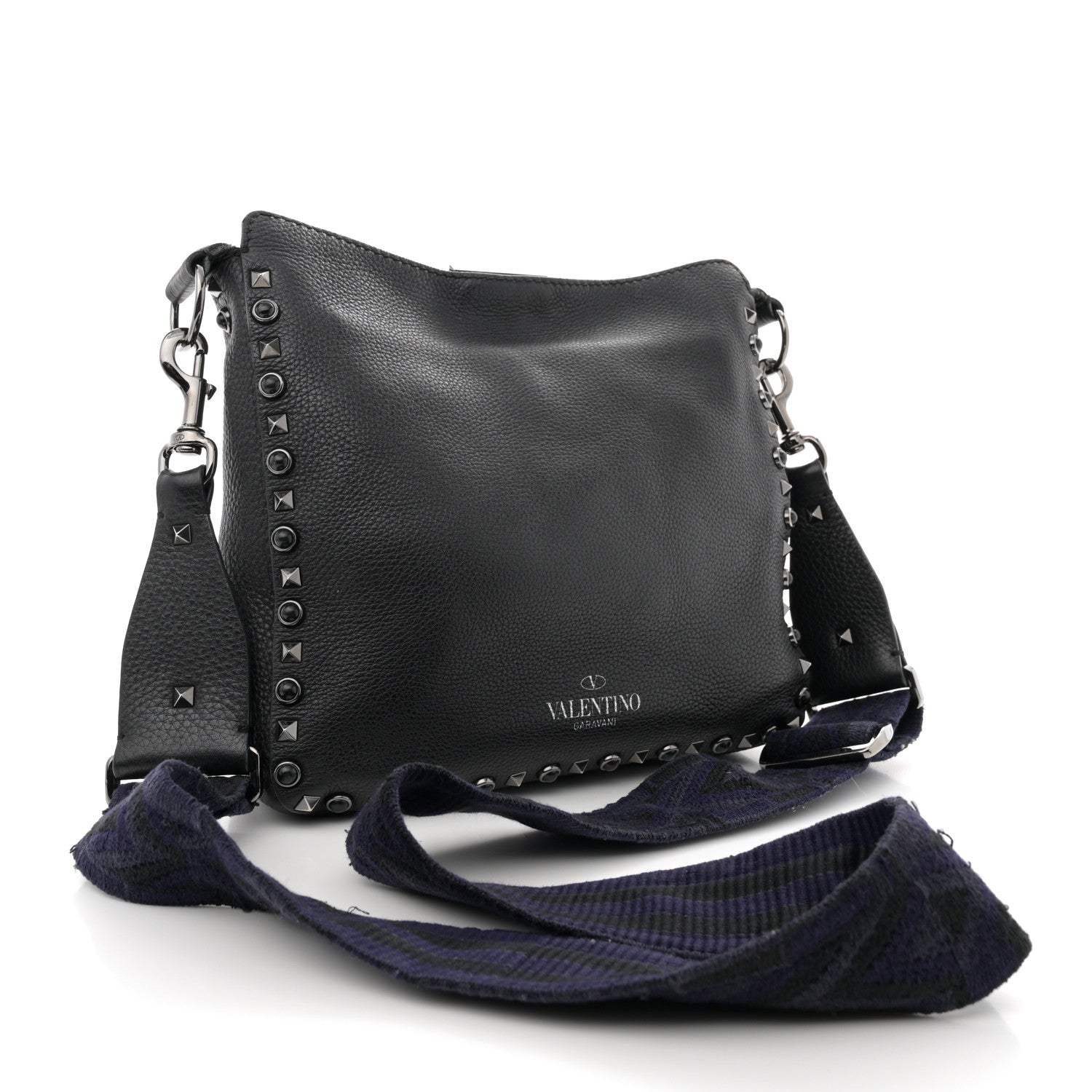 Valentino Garavani Pebbled Calfskin Onyx Small Rockstud Rolling Flip-Lock Messenger Bag Black 3 of 12