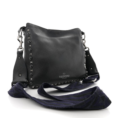Valentino Garavani Pebbled Calfskin Onyx Small Rockstud Rolling Flip-Lock Messenger Bag Black 3 of 12