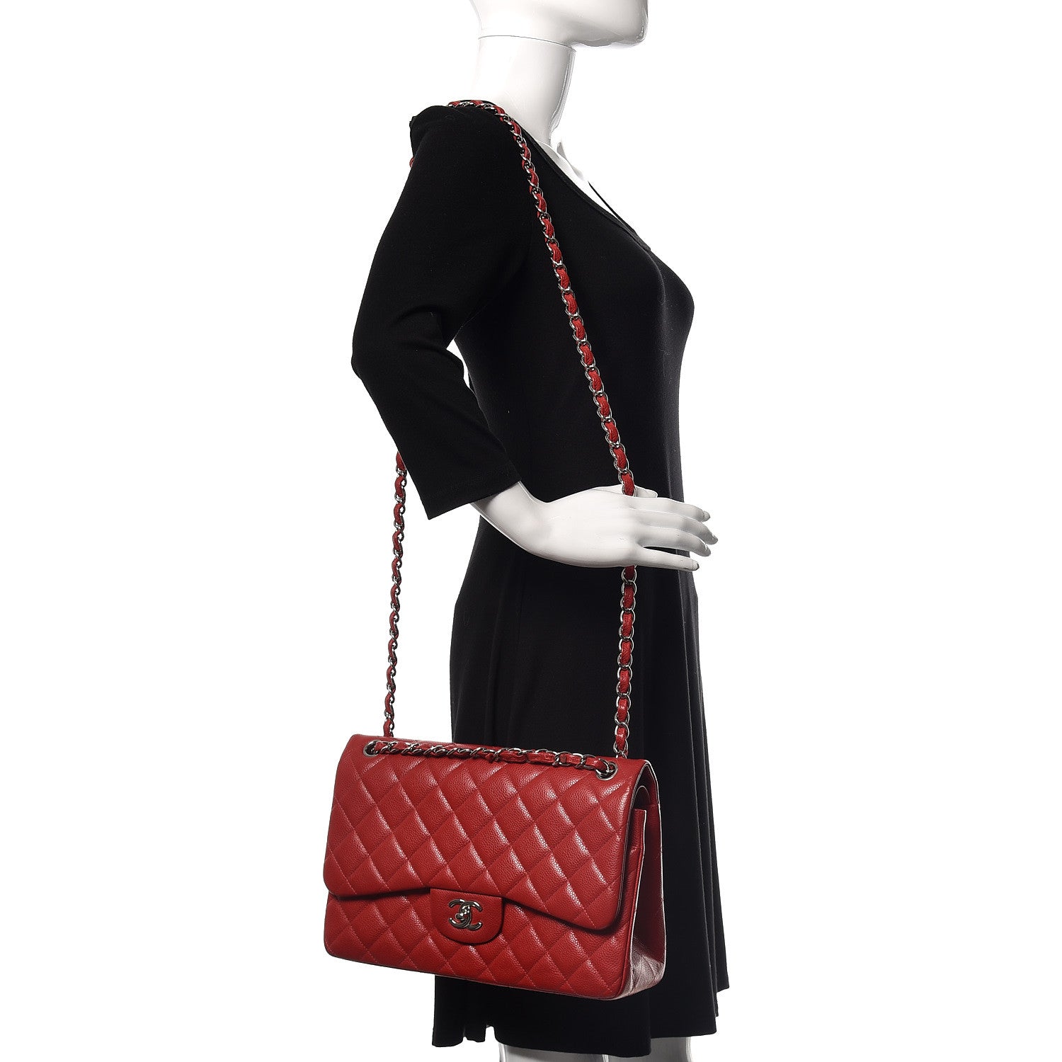 Chanel Caviar Quilted Jumbo Double Flap Red 2 of 11