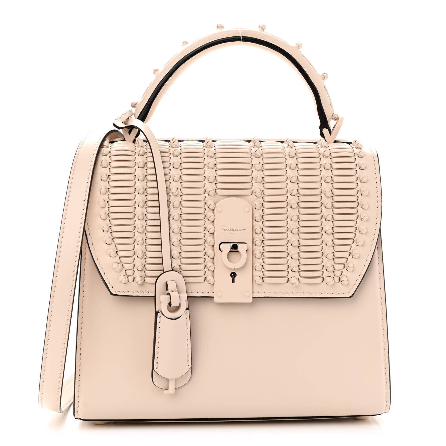 Salvatore Ferragamo Smooth Calfskin Woven Small Boxyz Bone 1 of 9