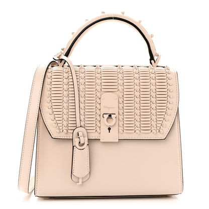 Salvatore Ferragamo Smooth Calfskin Woven Small Boxyz Bone 1 of 9