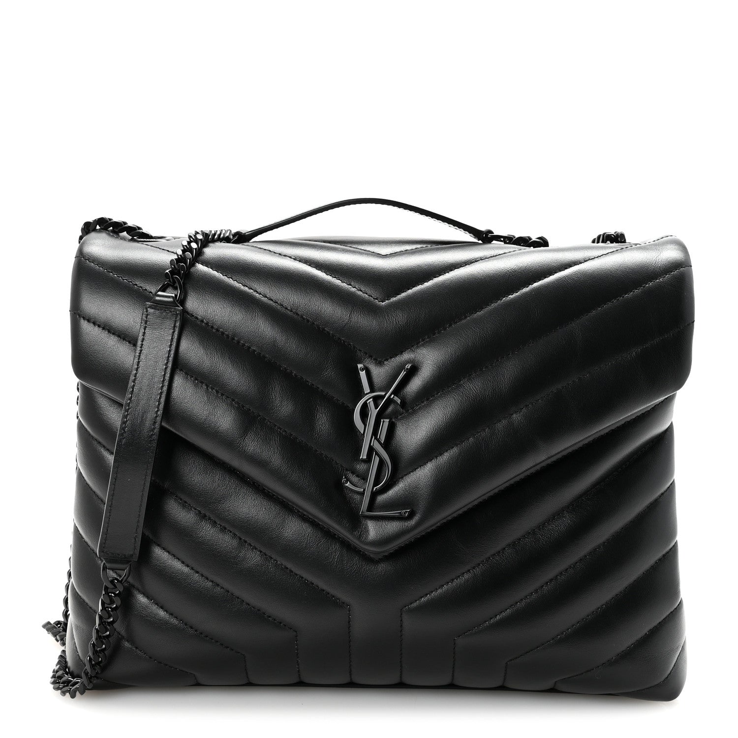 Saint Laurent Calfskin Y Quilted Monogram Monochrome Medium Loulou Chain Satchel Black 1 of 10
