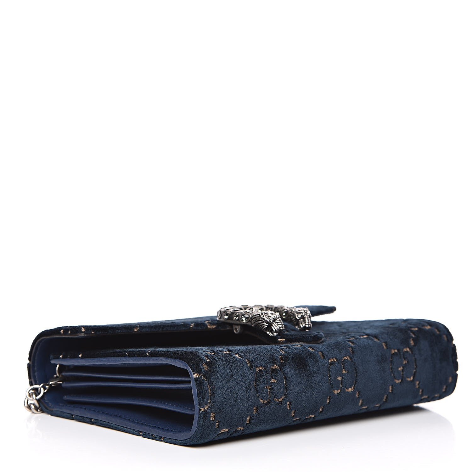 Gucci Velvet Crystal GG Monogram Mini Dionysus Chain Wallet Blue Beige Black 4 of 11