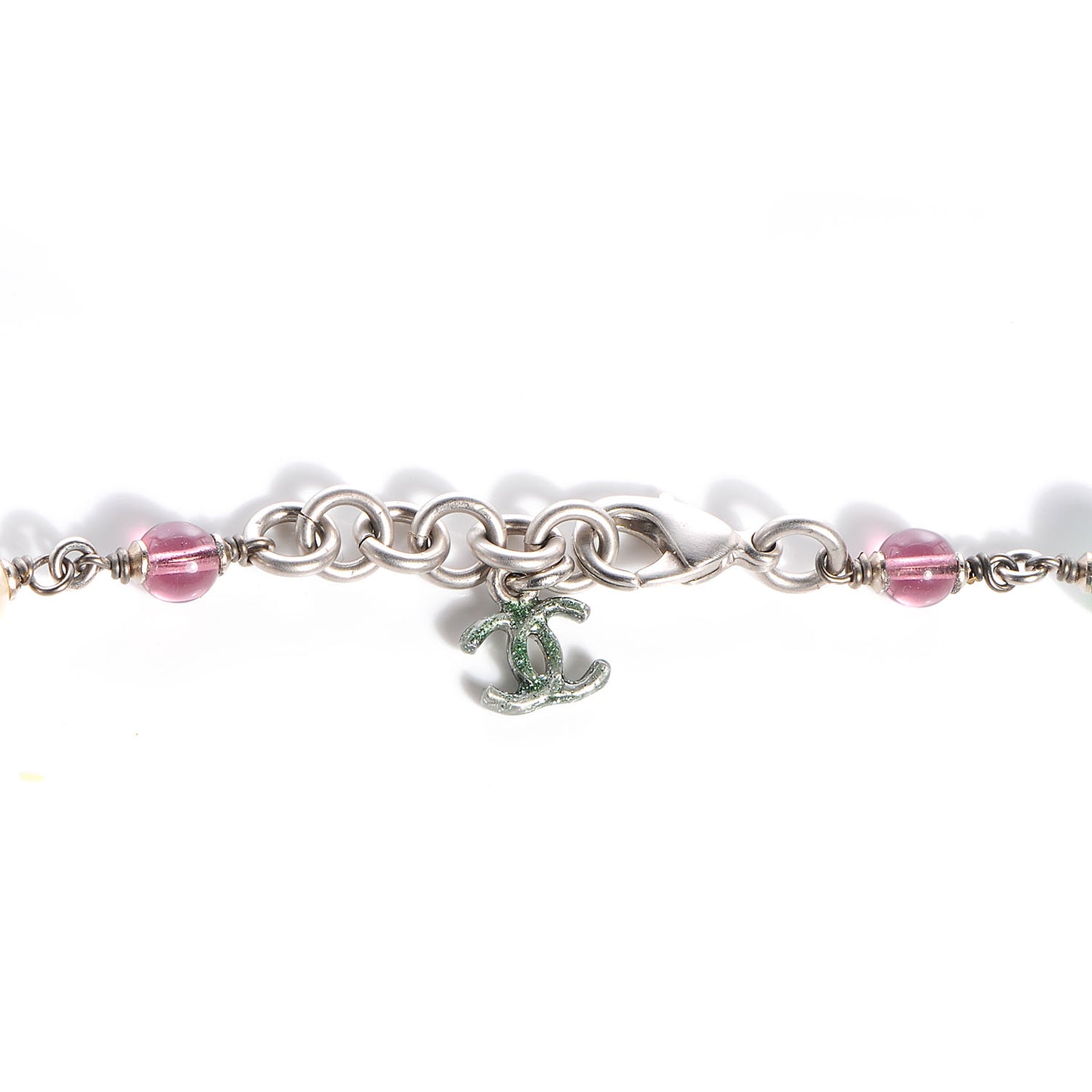 Beaded Charm CC Necklace Silver Multicolor
