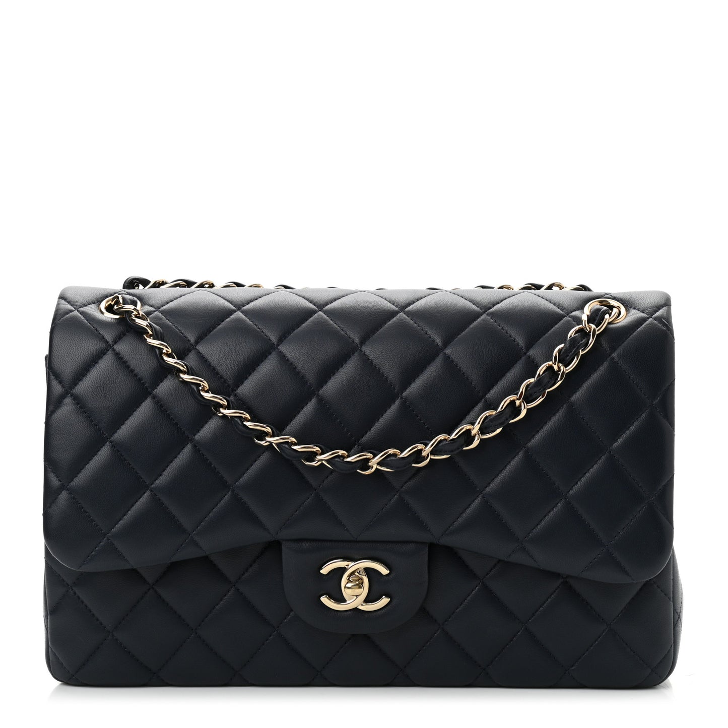 Lambskin Quilted Jumbo Double Flap Navy Blue