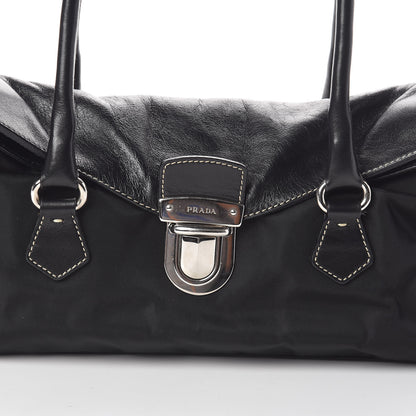 Prada Tessuto Nylon Vitello Foldover Pushlock Satchel Black 7 of 9