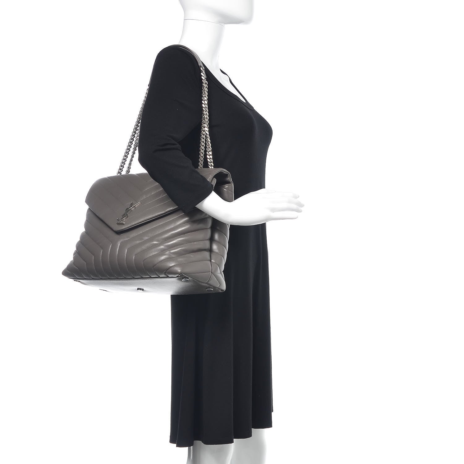Saint Laurent Calfskin Y Quilted Monogram Large Loulou Chain Satchel Earth 2 of 15