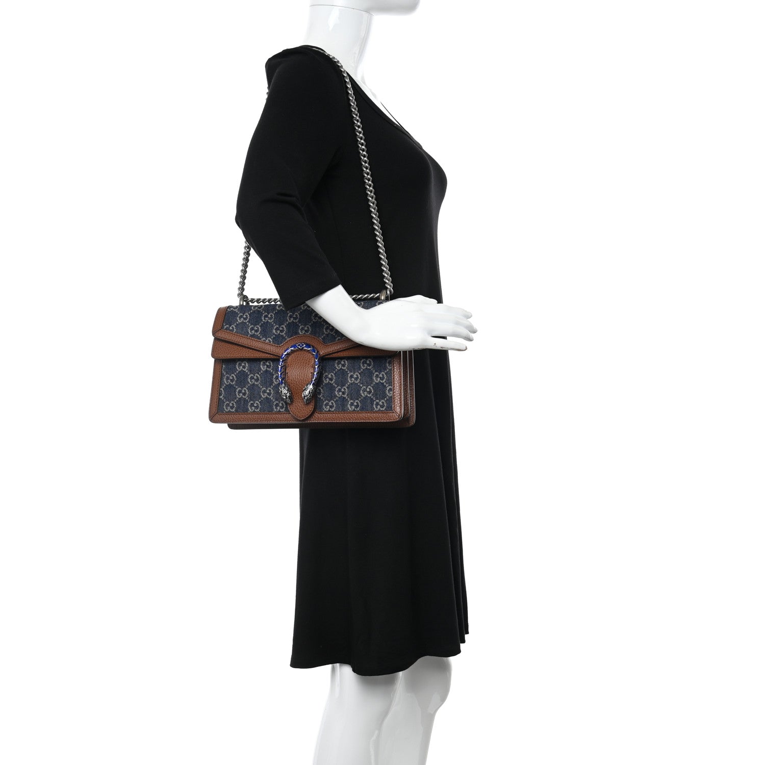 Gucci New Denim GG Monogram Dollar Calfskin Enamel Small Dionysus Shoulder Bag Blue Tea Cuir Epilog Electric Blue 2 of 12