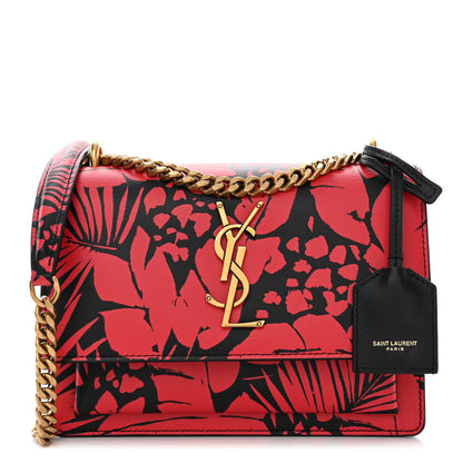 Saint Laurent Calfskin Small Monogram Sunset Tropical Print Red Black 1 of 10