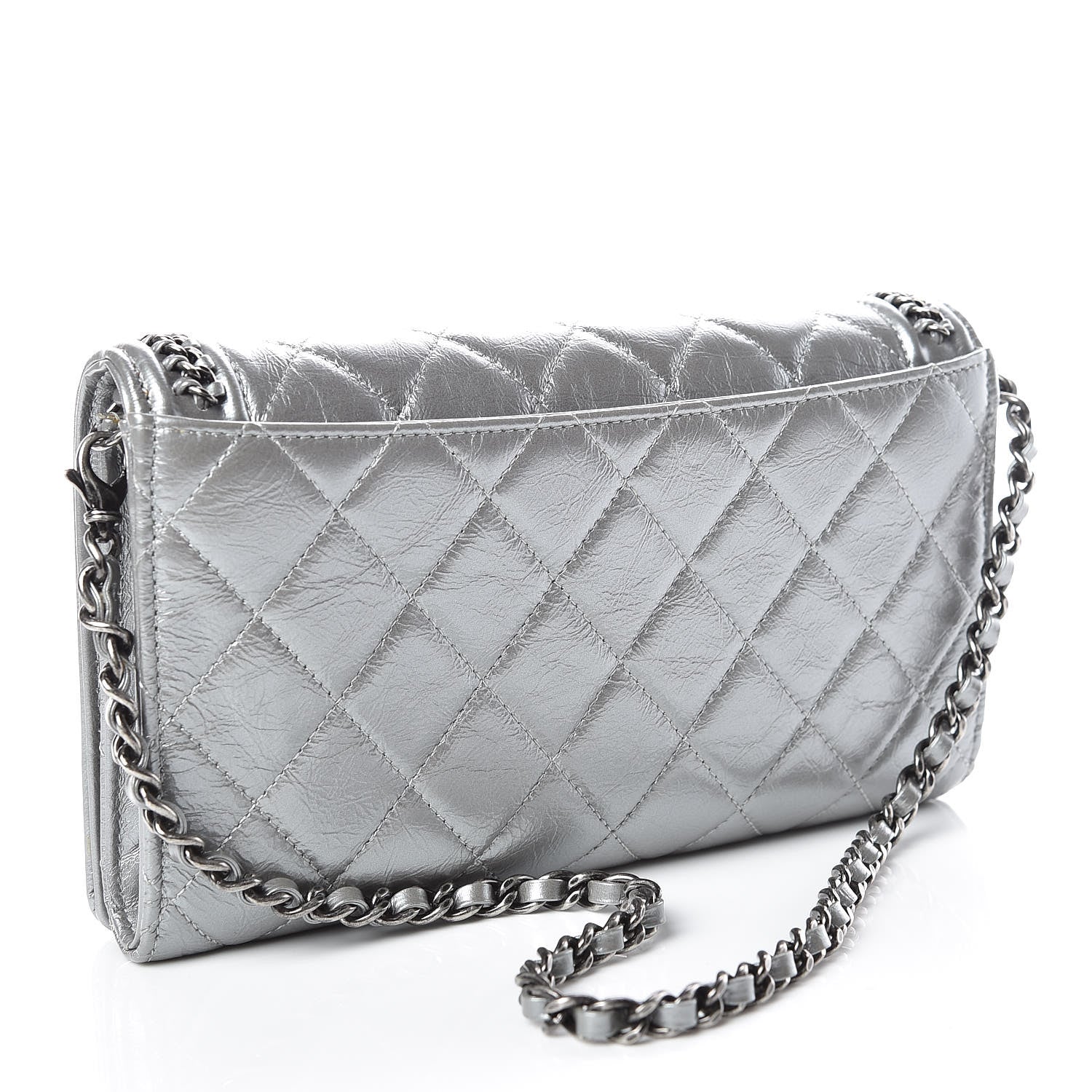 Chanel Metallic Calfskin Quilted Chain Around Boy Wallet On Removable Chain WOC Silver 4 of 11