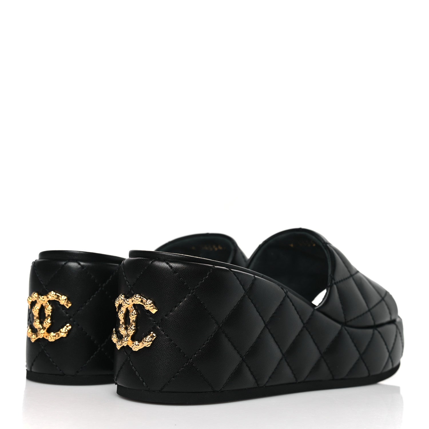 Chanel Lambskin Quilted Camelia CC Wedge Sandal Mules 40 Black 4 of 8