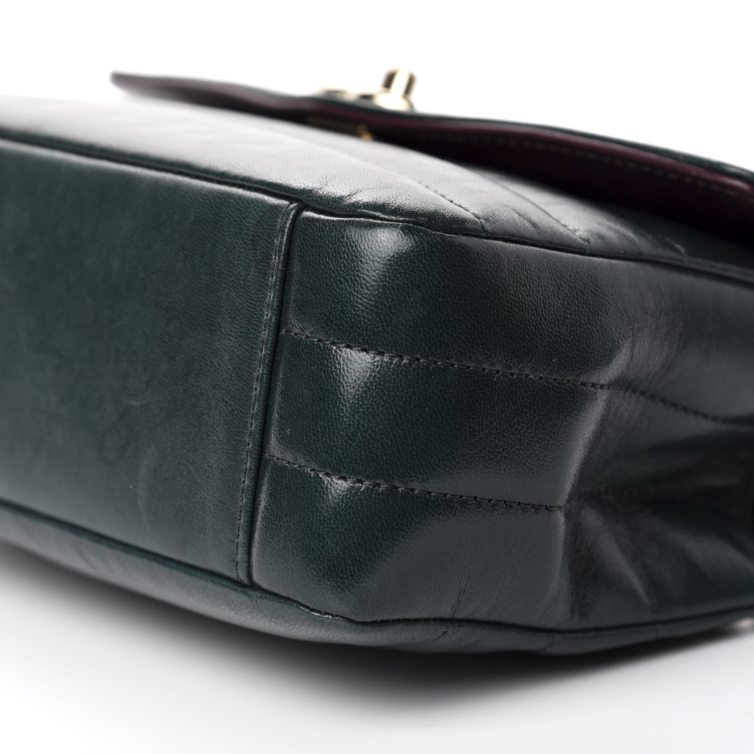 Chanel Shiny Lambskin Quilted Small Chevron Miroir Dark Green 7 of 10