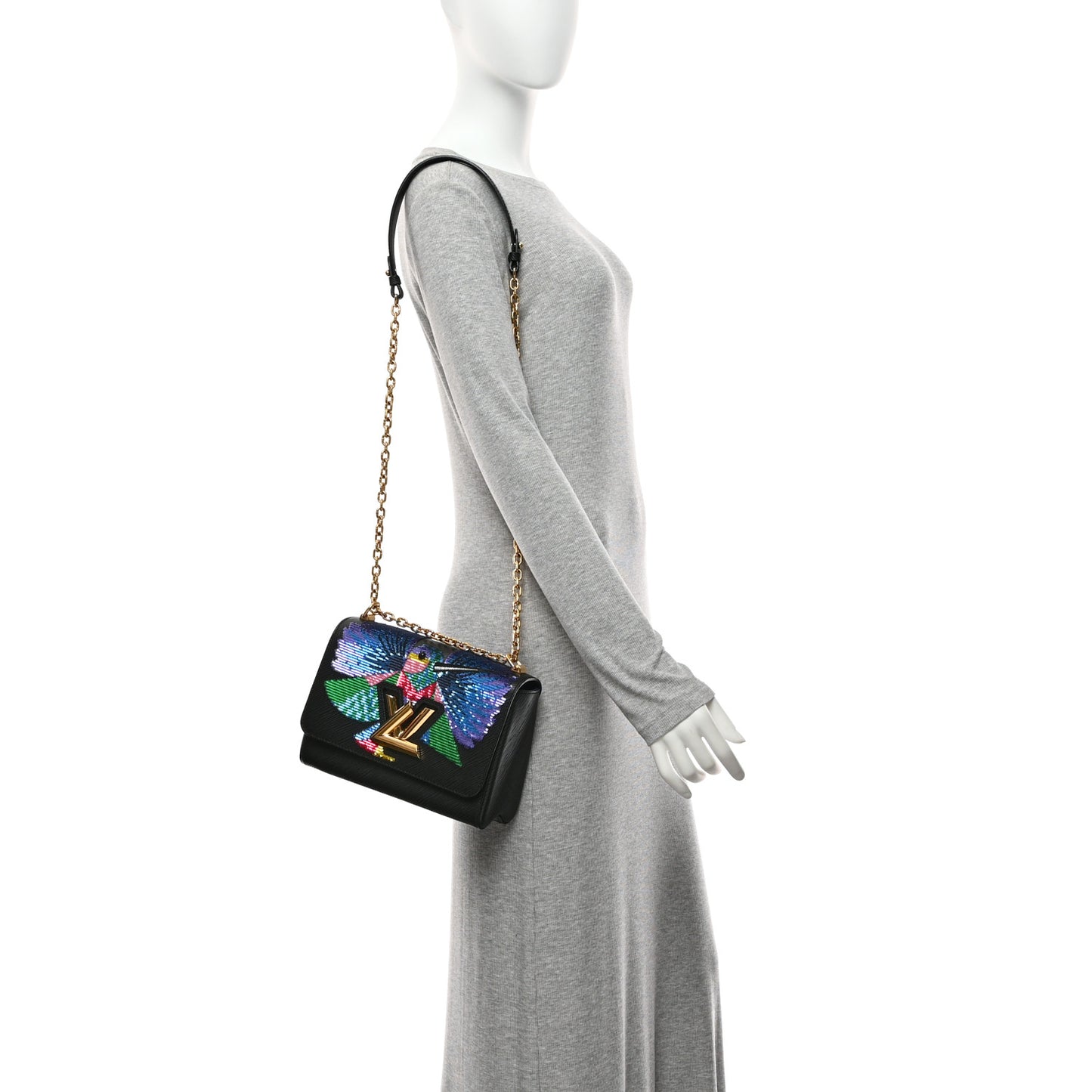 Epi Sequin Bird Twist Shoulder Bag MM Black