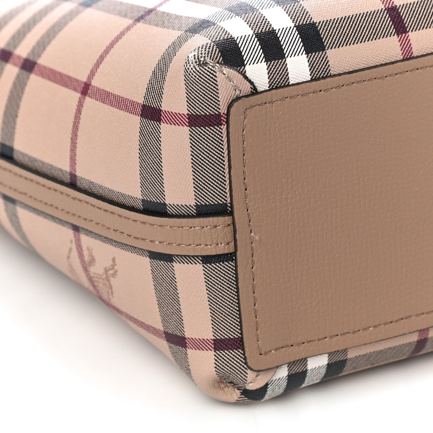 Grainy Calfskin Haymarket Check Small Reversible Tote Mid Camel