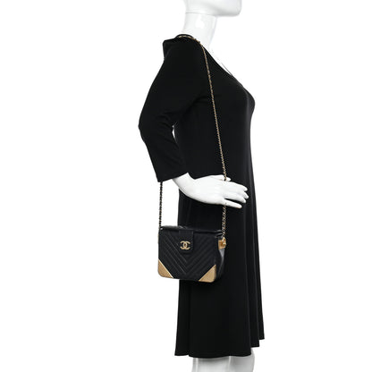 Chanel Calfskin Chevron Quilted Rock The Corner Minaudiere Bag Black 2 of 12
