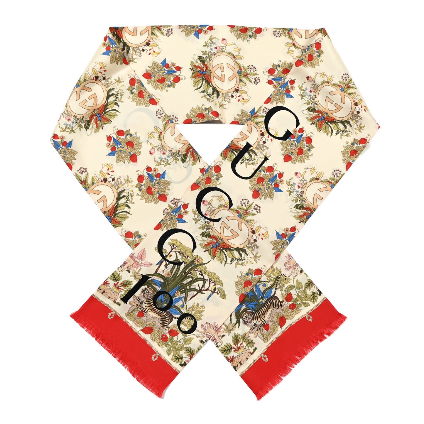 Silk Twill Lady Savanero Scarf Red Beige