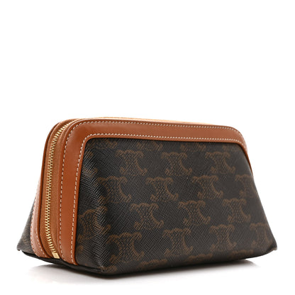 Celine Triomphe Canvas Calfskin Small Cosmetic Pouch Tan 3 of 7