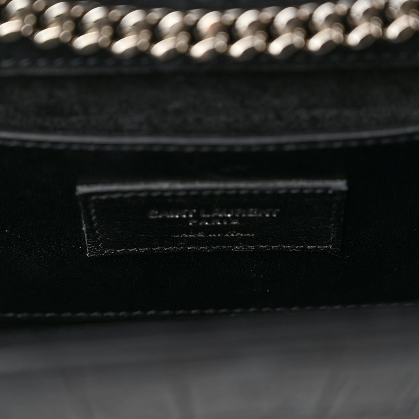 Calfskin Crocodile Embossed Medium Classic Monogram Kate Tassel Satchel Black