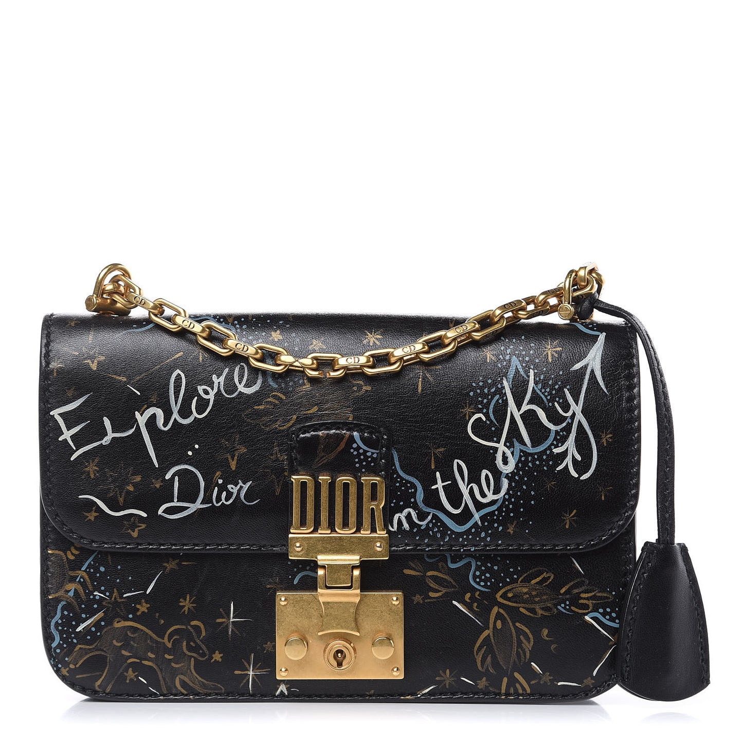 Lambskin Hand Painted Small Dioraddict Flap Bag Black