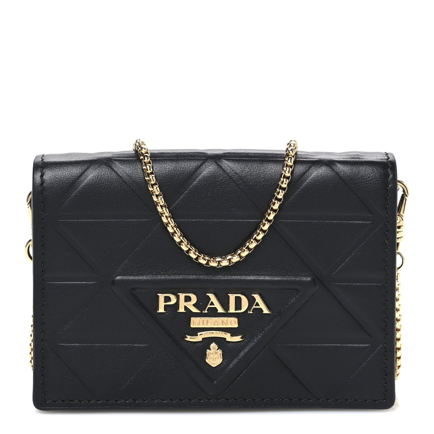 Nappa Quilted Metal Patchwork Triangle Logo Card Holder With Strap
