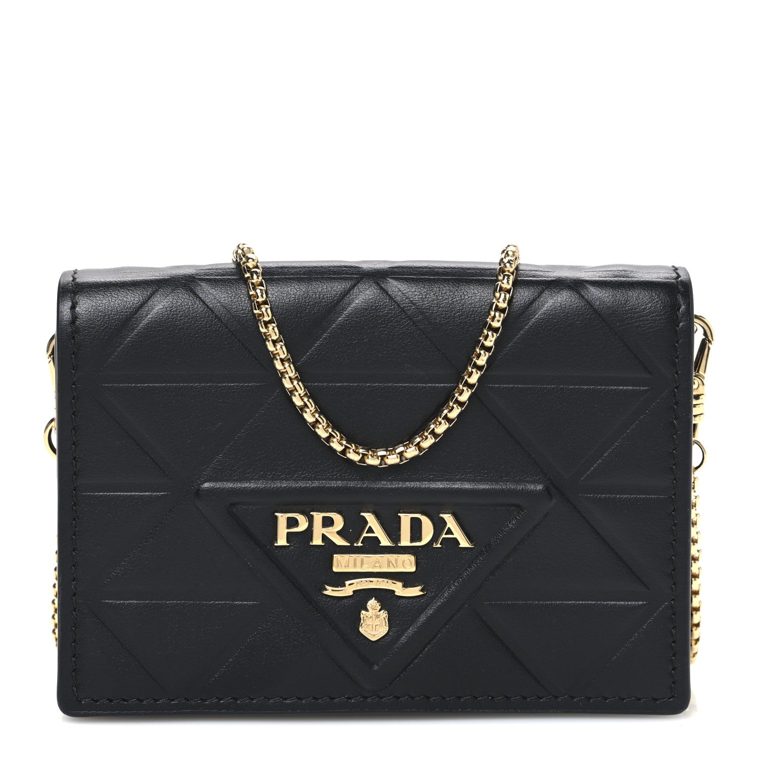 Prada Nappa Quilted Metal Patchwork Triangle Logo Card Holder With Strap 1 of 9