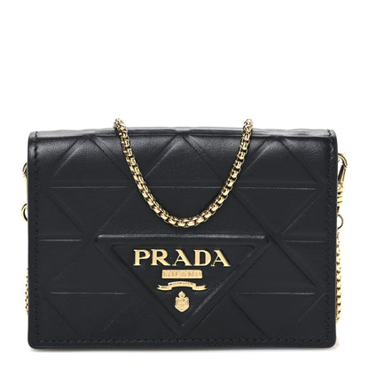 Prada Nappa Quilted Metal Patchwork Triangle Logo Card Holder With Strap 1 of 9