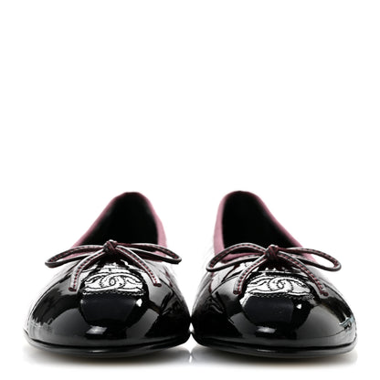 Chanel Crocodile Embossed Patent Cap Toe Ballerina Flats 38.5 Dark Burgundy Black 3 of 10