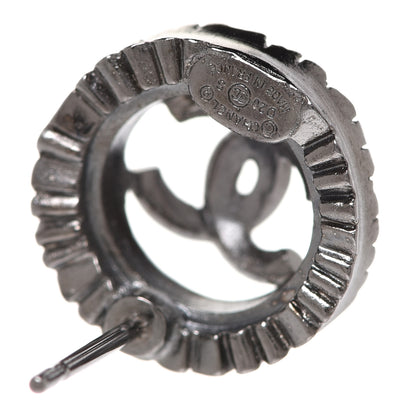 Chanel Ruthenium Crystal CC Round Earrings Silver 4 of 5