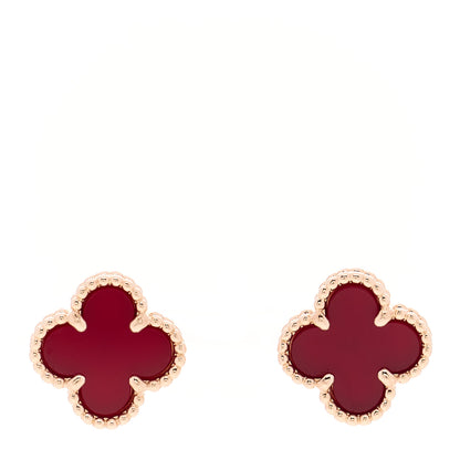 Van Cleef & Arpels 18K Rose Gold Carnelian Sweet Alhambra Earrings 1 of 4