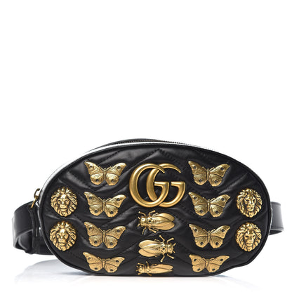 Gucci Calfskin Matelasse Animal Studs GG Marmont Belt Bag 85 34 Black 1 of 12