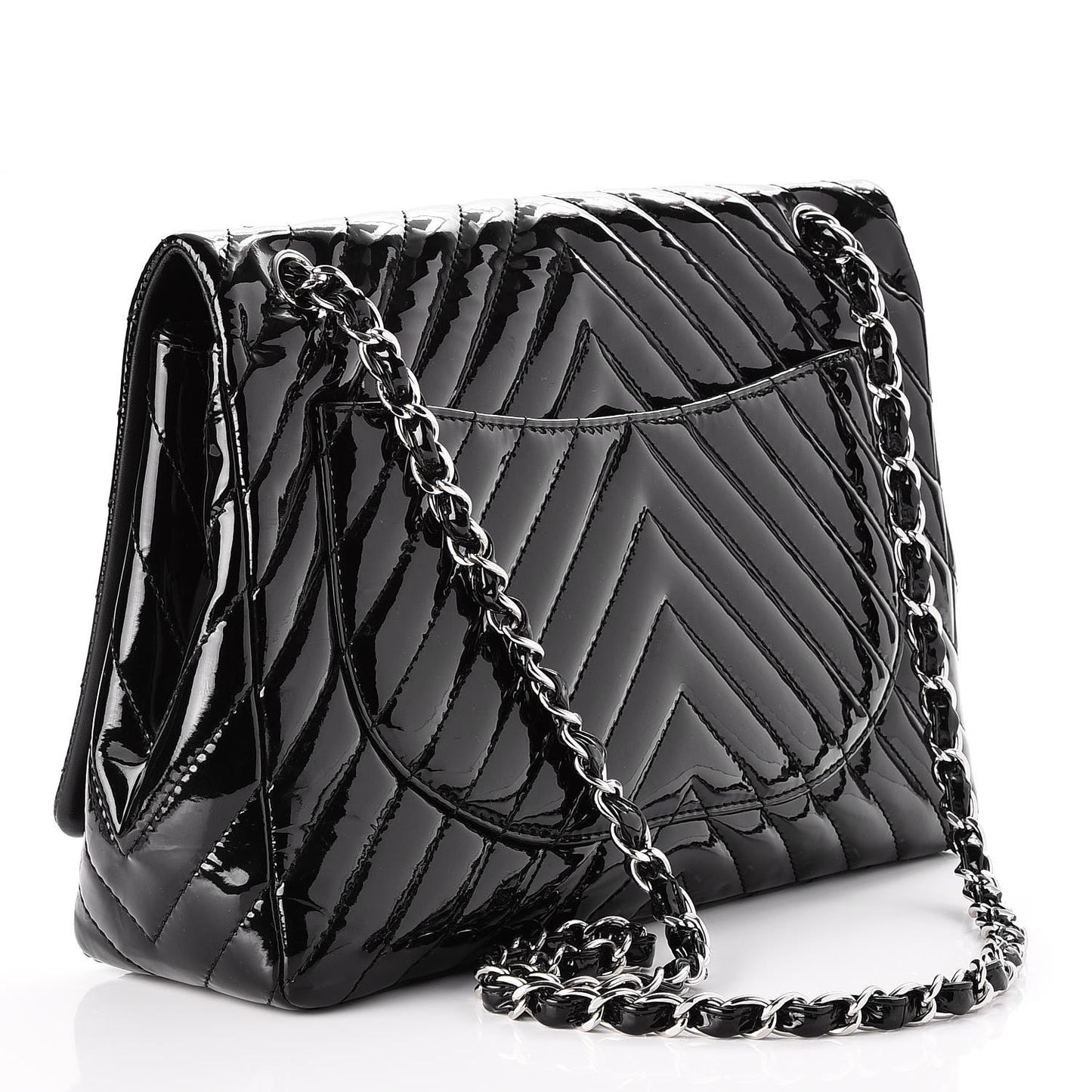 Patent Chevron Quilted Maxi Single Flap Black