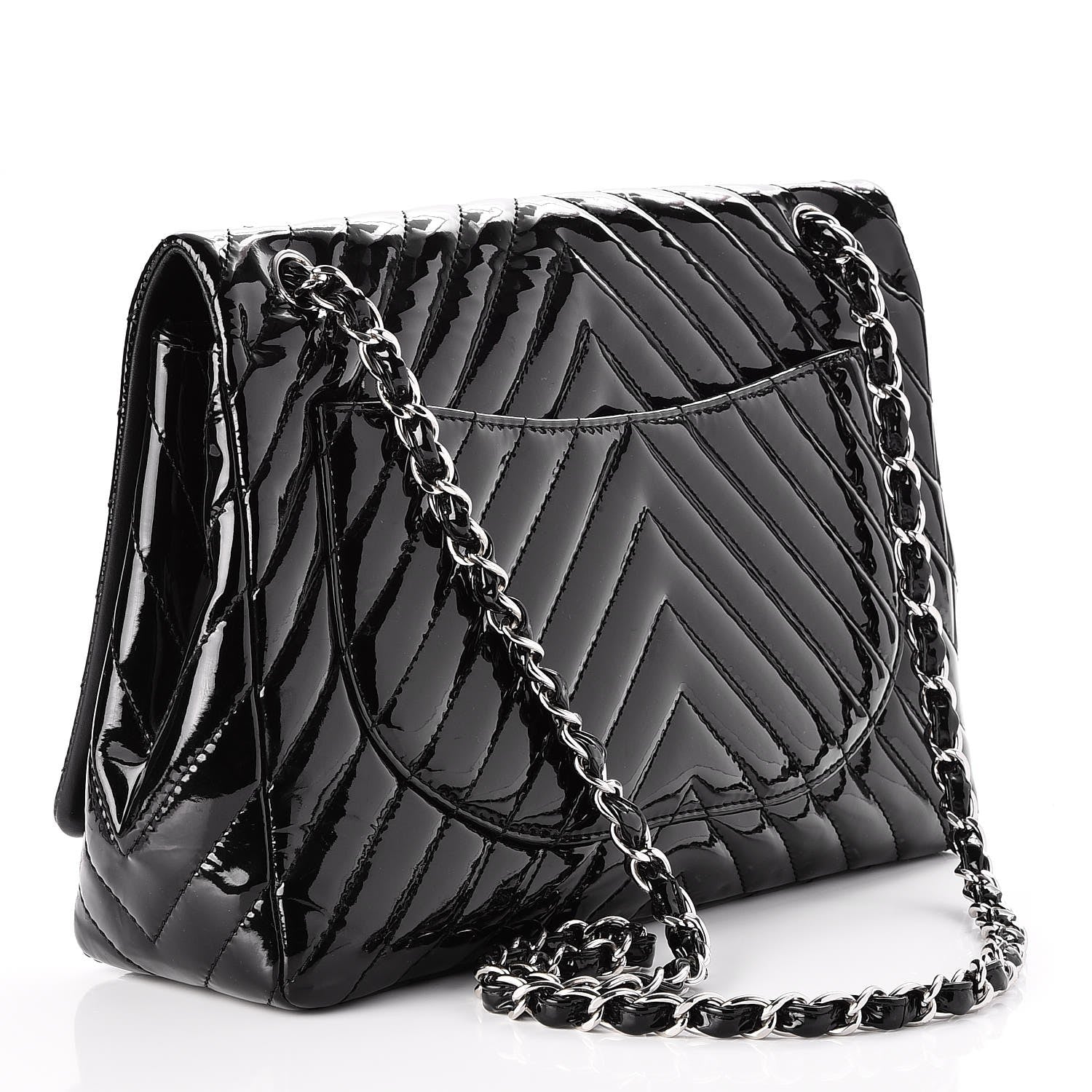 Chanel Patent Chevron Quilted Maxi Single Flap Black 4 of 8