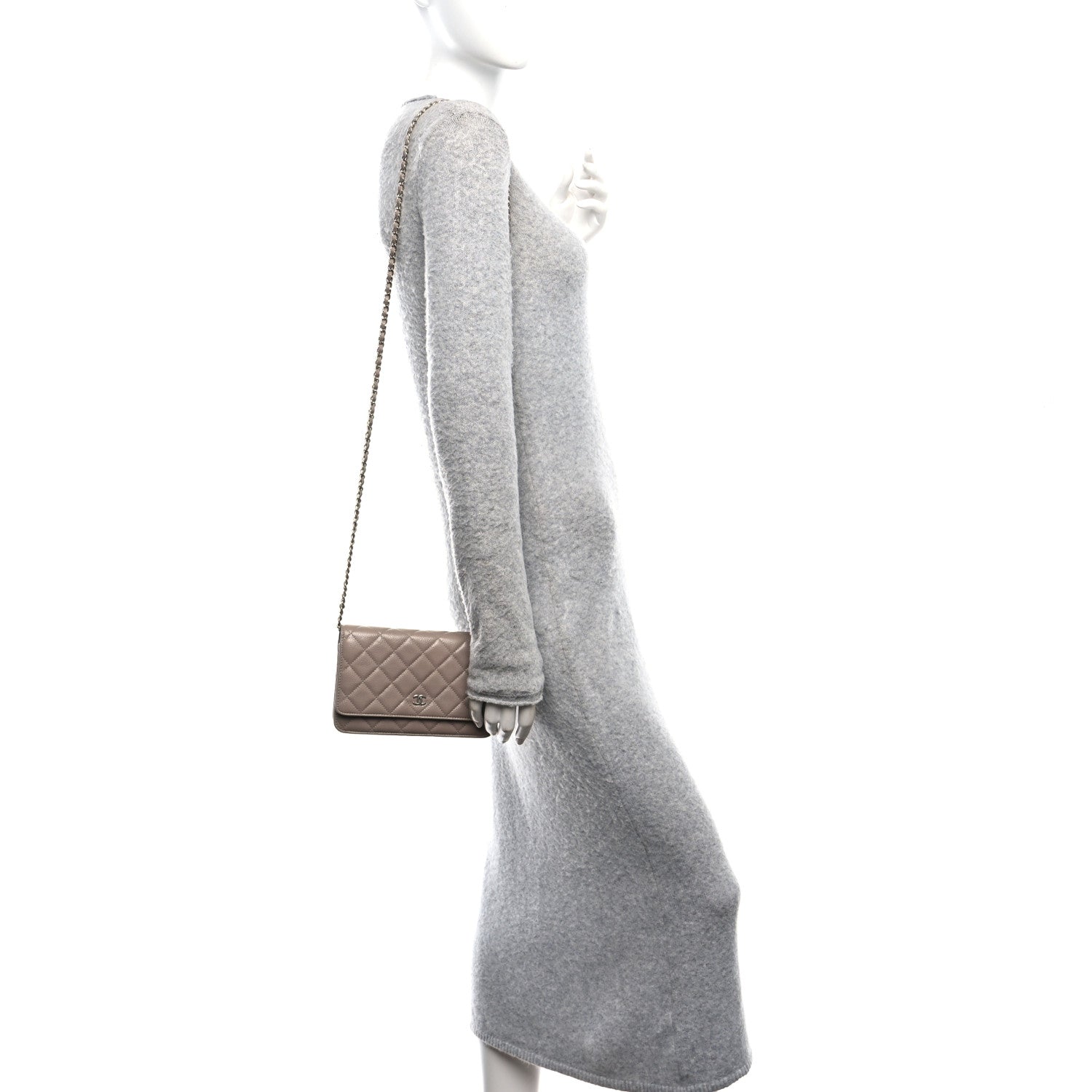 Chanel Caviar Quilted Wallet on Chain WOC Dark Beige 2 of 11
