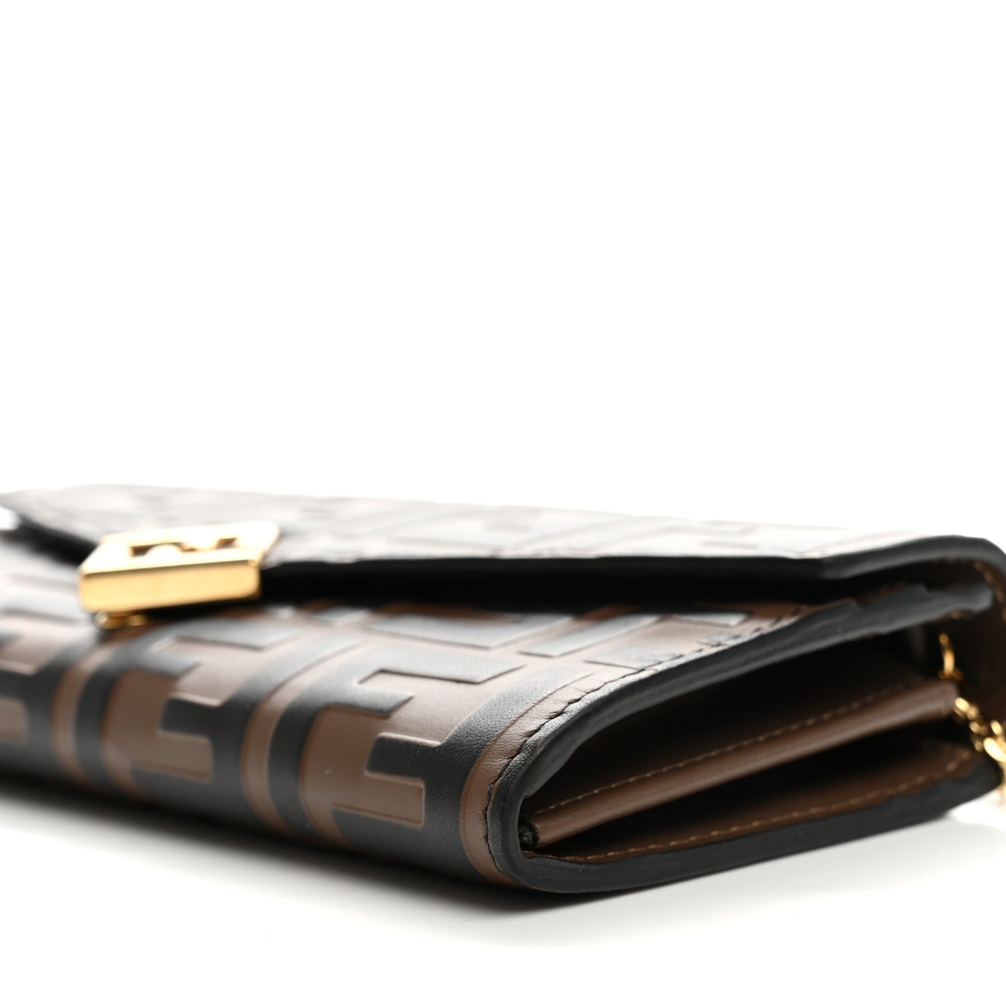 Vitello Soft F is Fendi Bi-Color FF 1974 Embossed Continental Envelope Wallet On Chain Maya Black