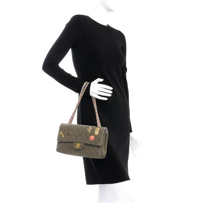 Chanel Toile Quilted Medium Cuba Double Flap Khaki 3 of 8