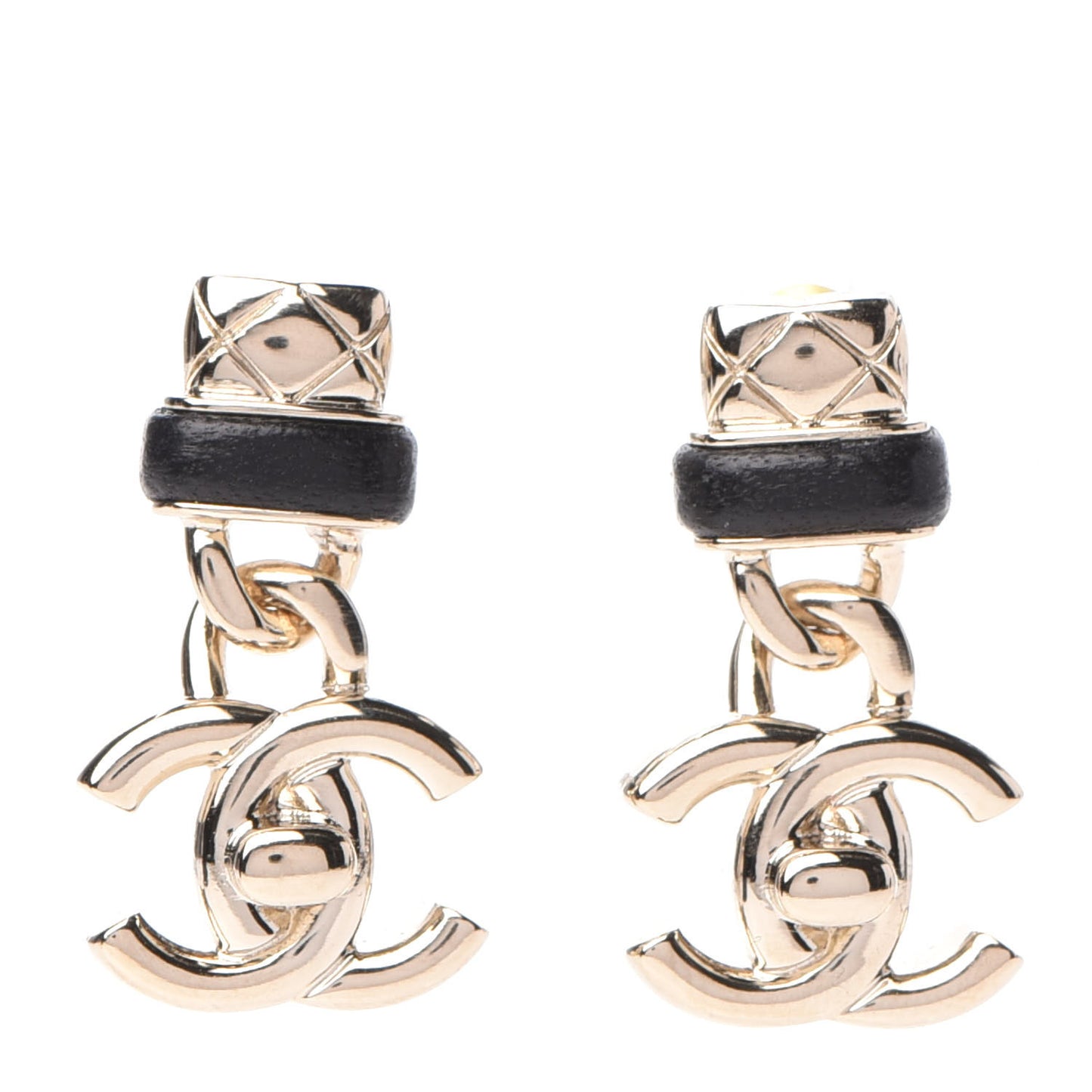 Lambskin CC Turnlock Drop Earrings Gold Black