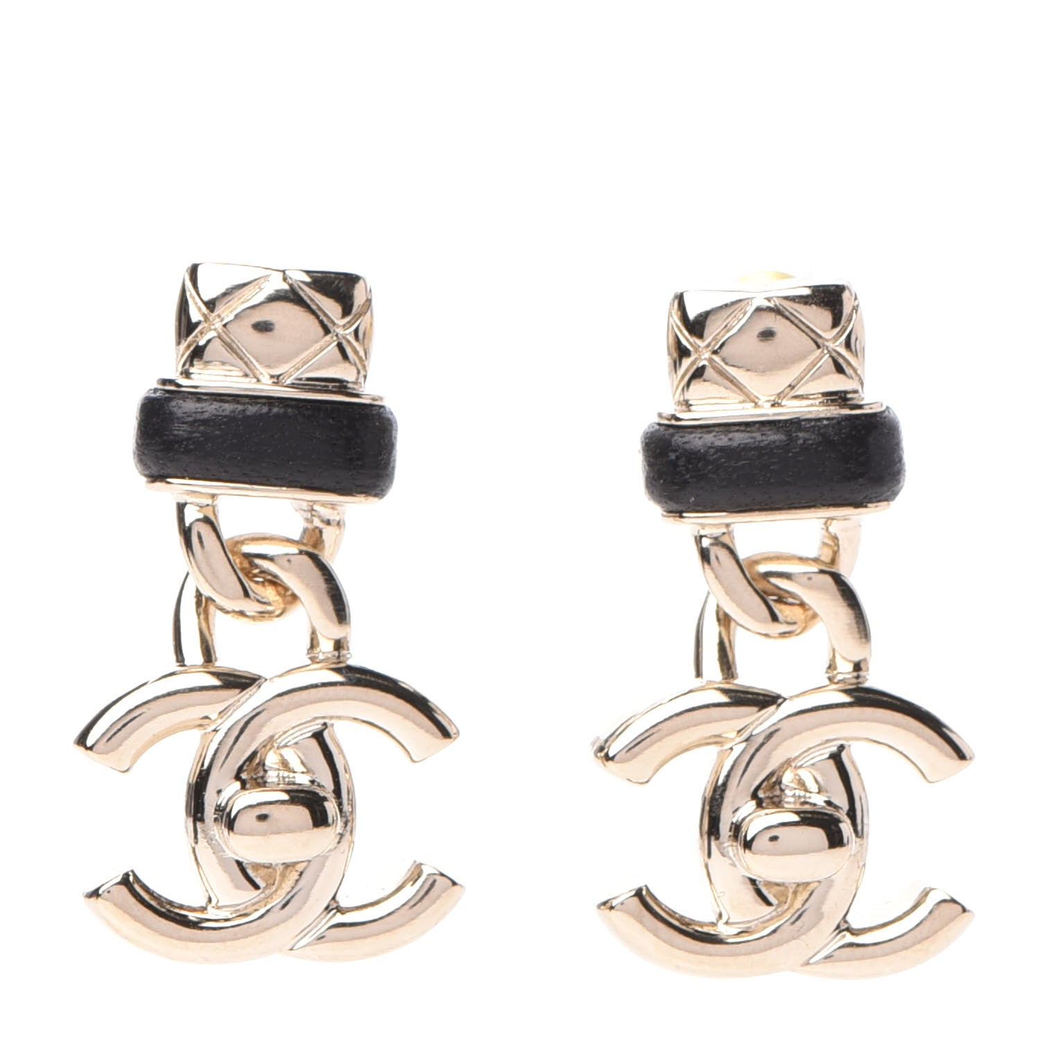 Chanel Lambskin CC Turnlock Drop Earrings Gold Black 1 of 5