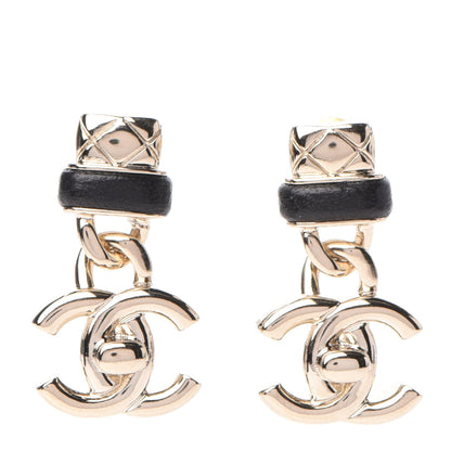 Chanel Lambskin CC Turnlock Drop Earrings Gold Black 1 of 5