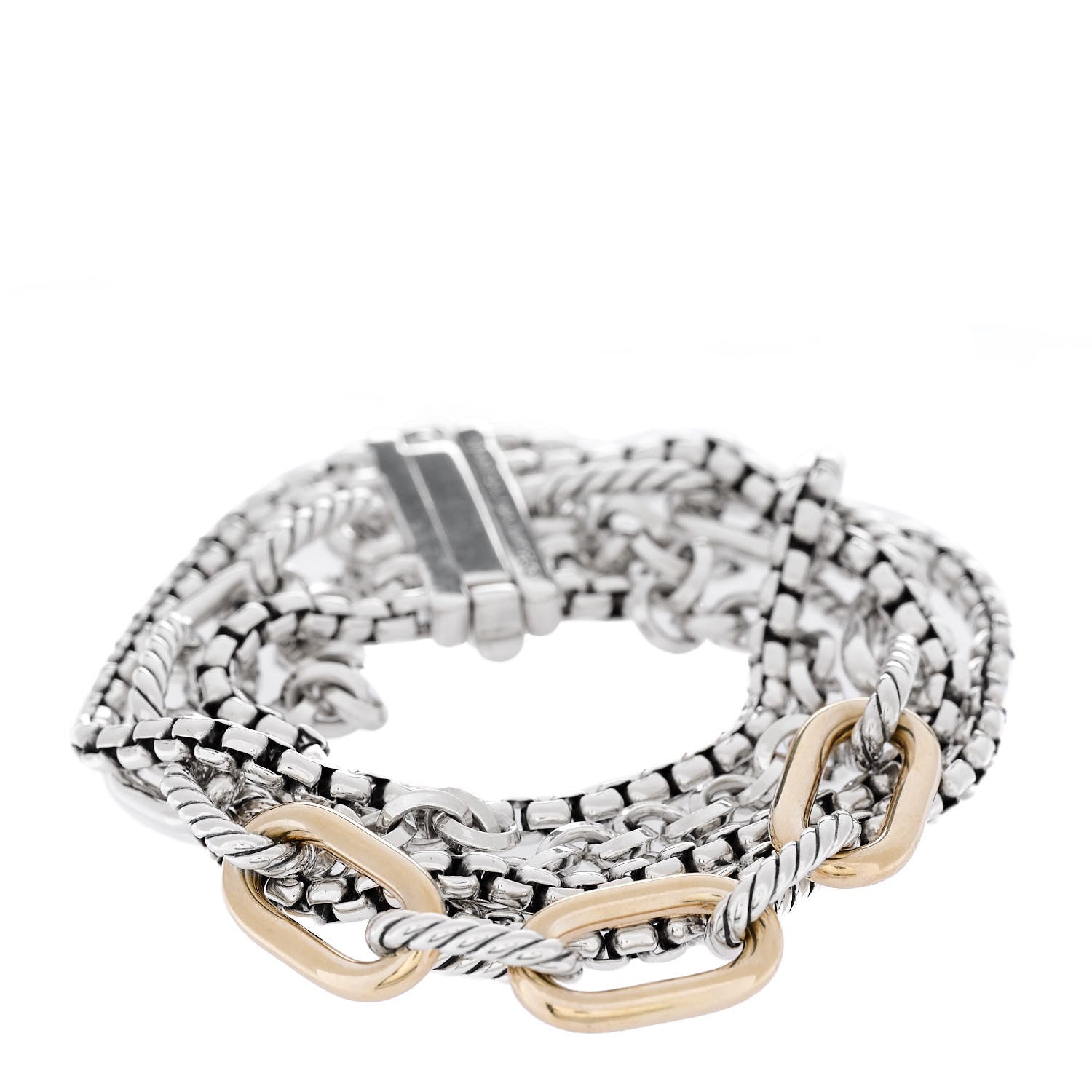 David Yurman Sterling Silver 18K Yellow Gold Multi Row Chain Bracelet 1 of 5