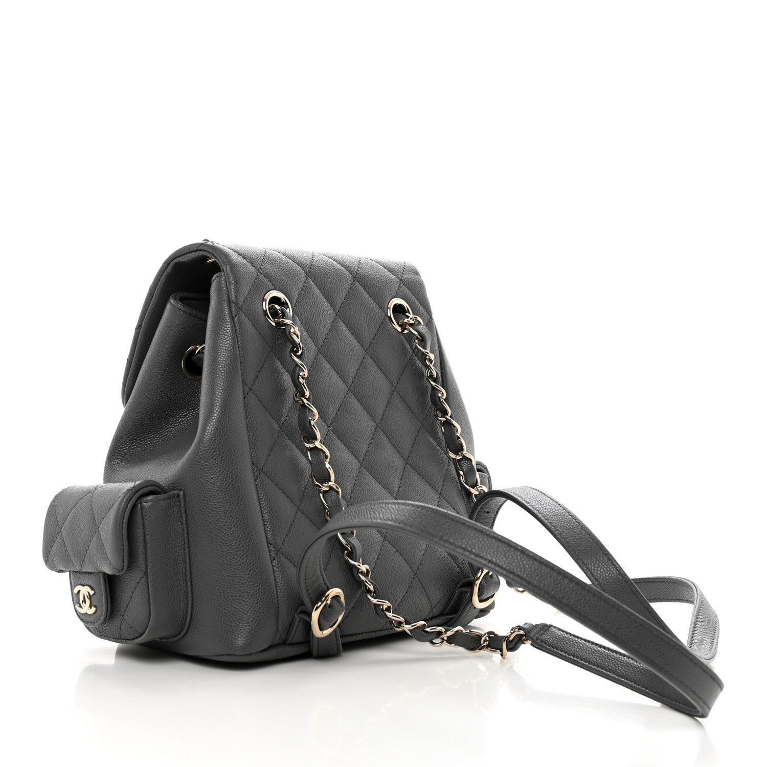 Chanel Shiny Caviar Quilted Pockets Drawstring Backpack Grey 2 of 10