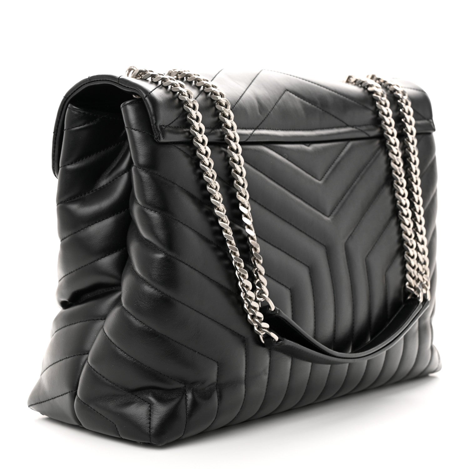 Saint Laurent Calfskin Y Quilted Monogram Large Loulou Chain Satchel Black 3 of 11