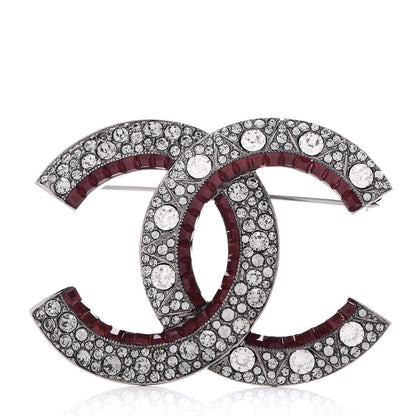 Chanel Ruthenium Crystal CC Brooch Red 1 of 6