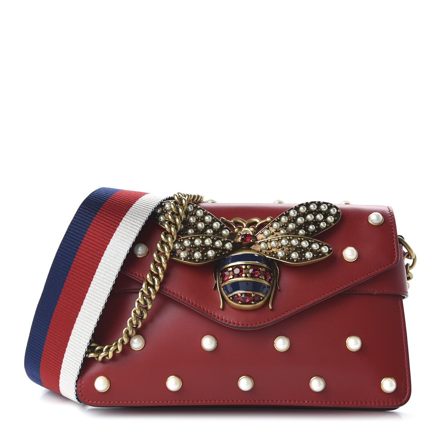 Nappa Pearl Studded Mini Queen Margaret Broadway Shoulder Bag Hibiscus Red