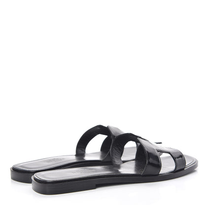 Hermes Patent Oran Sandals 37 Black 4 of 10
